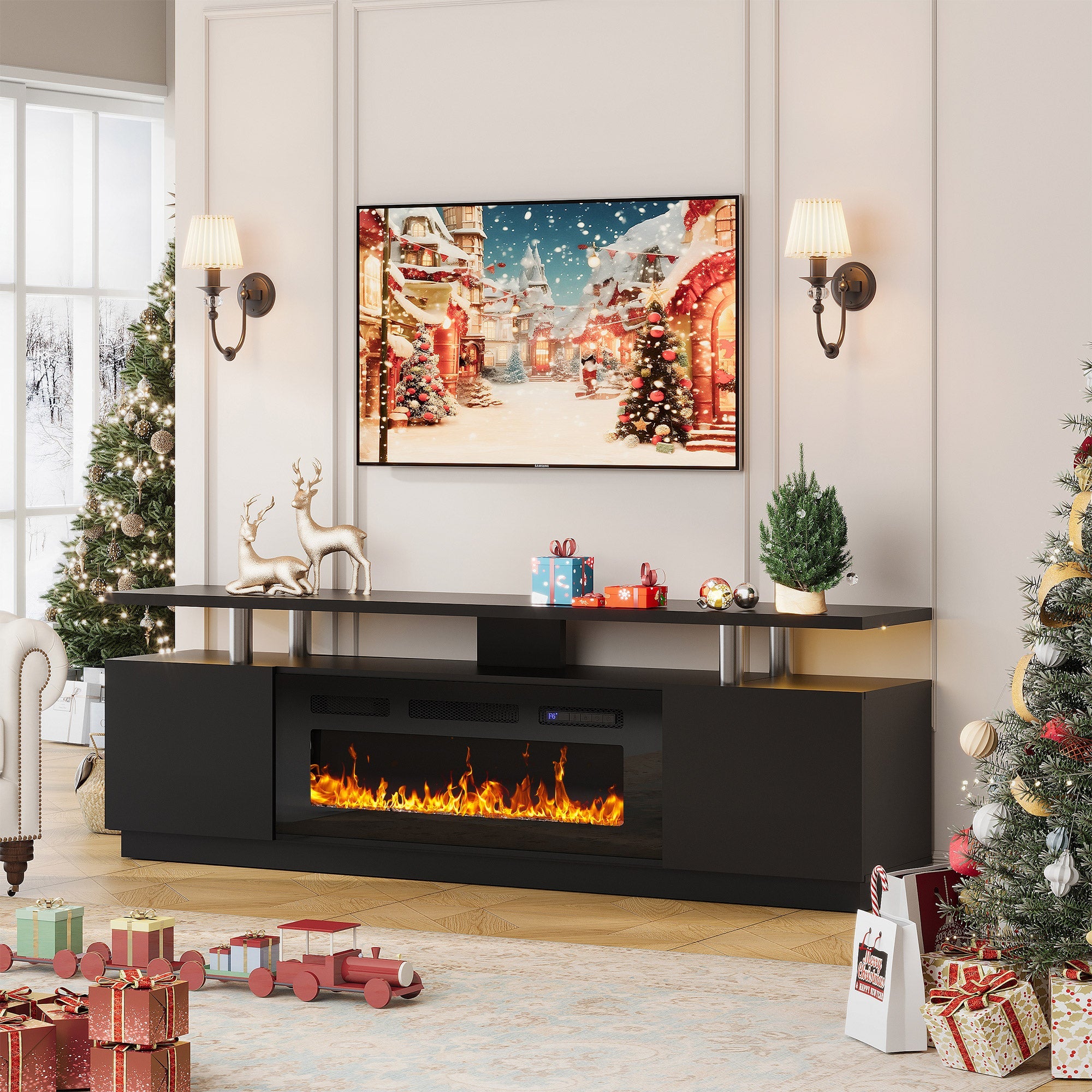 175800755262520150-1 Garvee Fireplace TV Stand for 80 Inch TV, 70” Entertainment Center with 36” Electric Fireplace, 12 Flame Colors, Freestanding Modern TV Console with Storage Shelves - Image 1