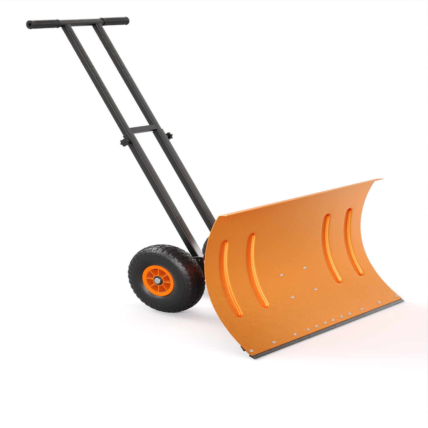 176102965465612488-1 Garvee 29"W X 19"H Snow Pusher Shovel with Wheels - Heavy Duty Steel, 5-Position Adjustable Blade, Ergonomic Handle, Anti-Skid Wheels, Powder-Coated, Orange, for Driveway & Sidewalk - Image 1