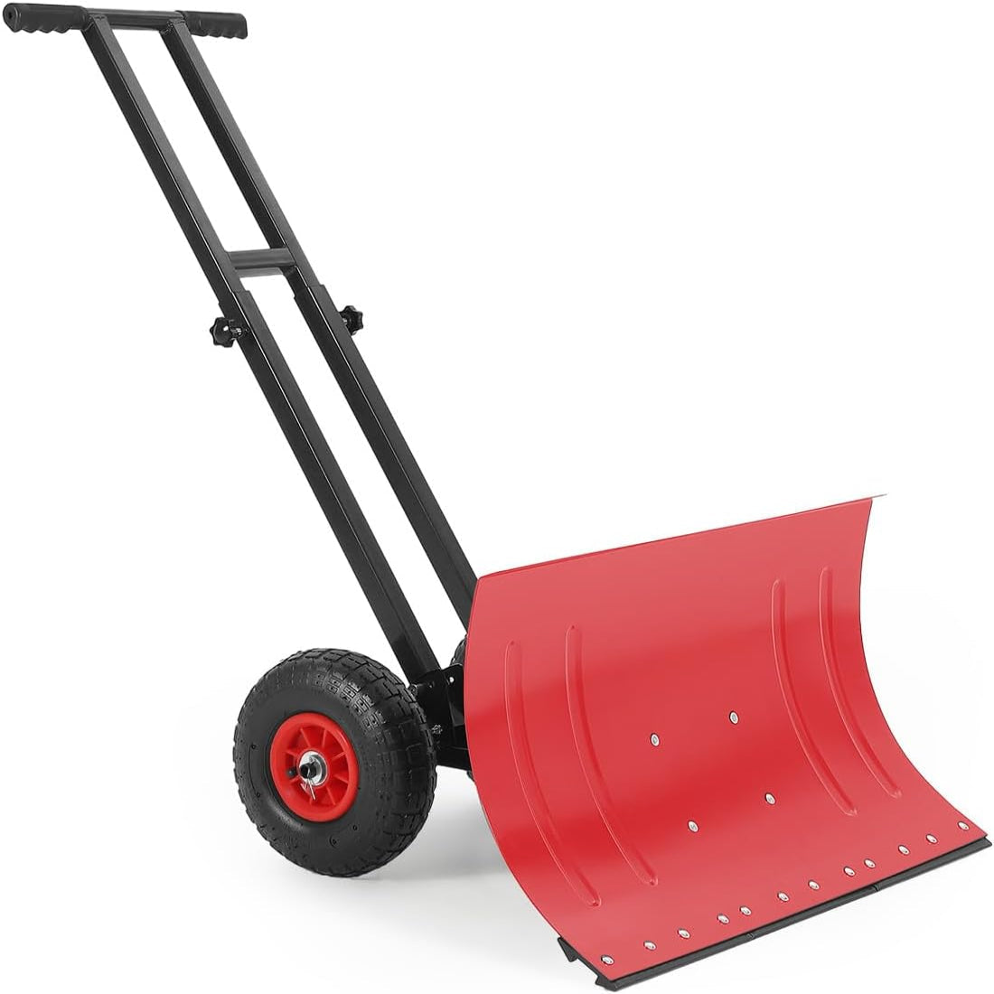 5142xmKo6_L._AC_SL1500-1 Garvee Wheeled Snow Shovel 29x16.5 Double-Rod Metal Pusher 5-Angle Adjustable T-Handle Rubber Wheels for Driveways Sidewalks - Image 1
