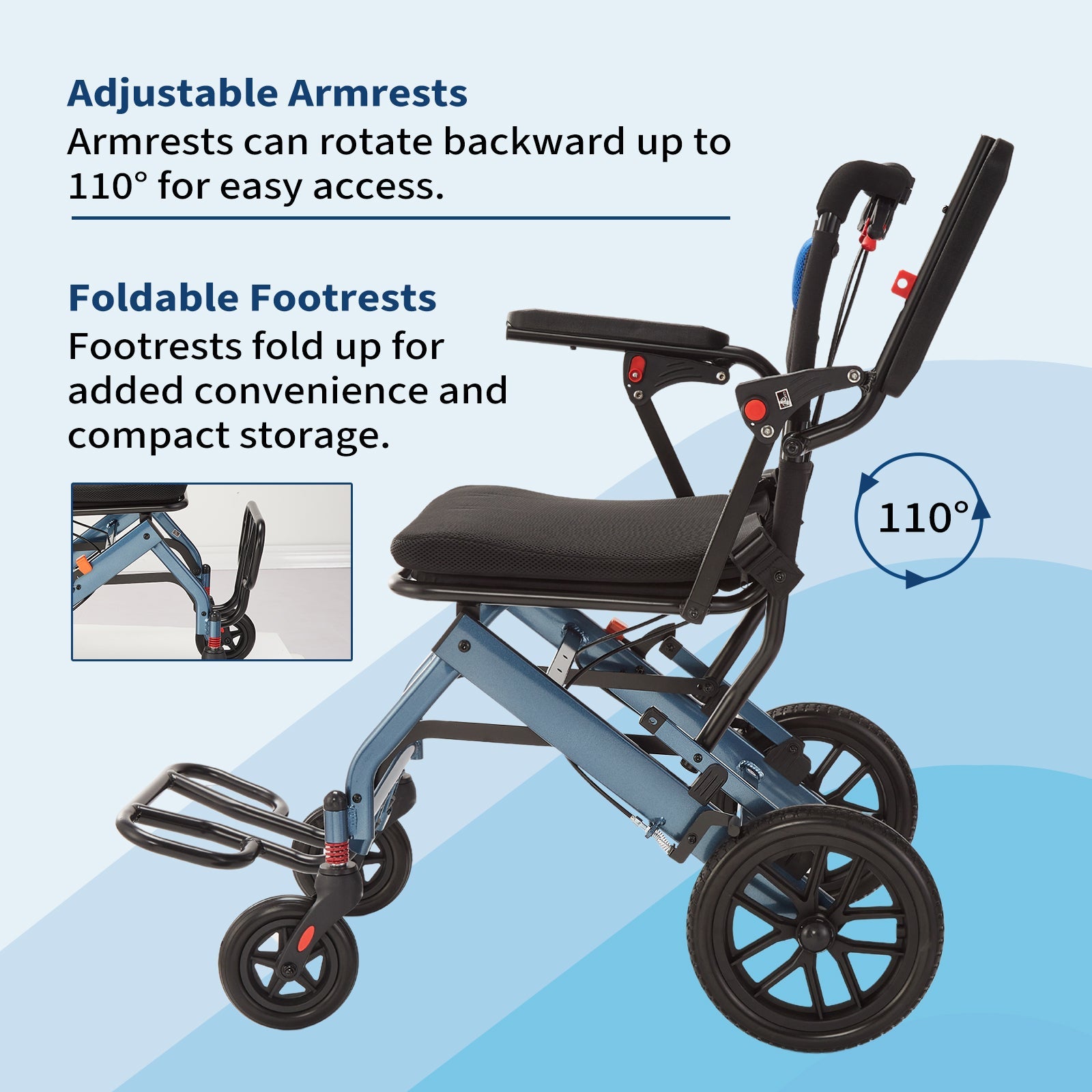 5_6ddad09a-3980-40ee-b995-da7b68349ff2 Garvee Portable Folding Wheelchair, Travel Wheelchair with handbrake, Ultra-Light Wheelchair for The Elderly and Children(16in Seat Width 8in PVC Rear Whee) - Image 1