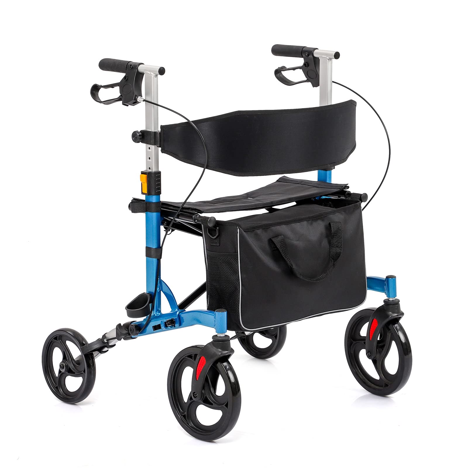 611hSI1Zo0L-1 Garvee Widen Seat Rolling Walkers for Seniors Double Folding Rollator Walkers Lightweight Aluminium Frame Rollator Walker/Comfort Handles with Dual Braking System/Thick Backrest/ 4 Wheels(Blue) - Image 1