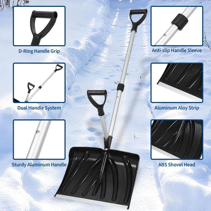 Snow shovel with spring-assist technology and ergonomic dual-handle design