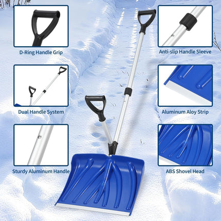 Snow shovel with spring-assist technology and ergonomic dual-handle design