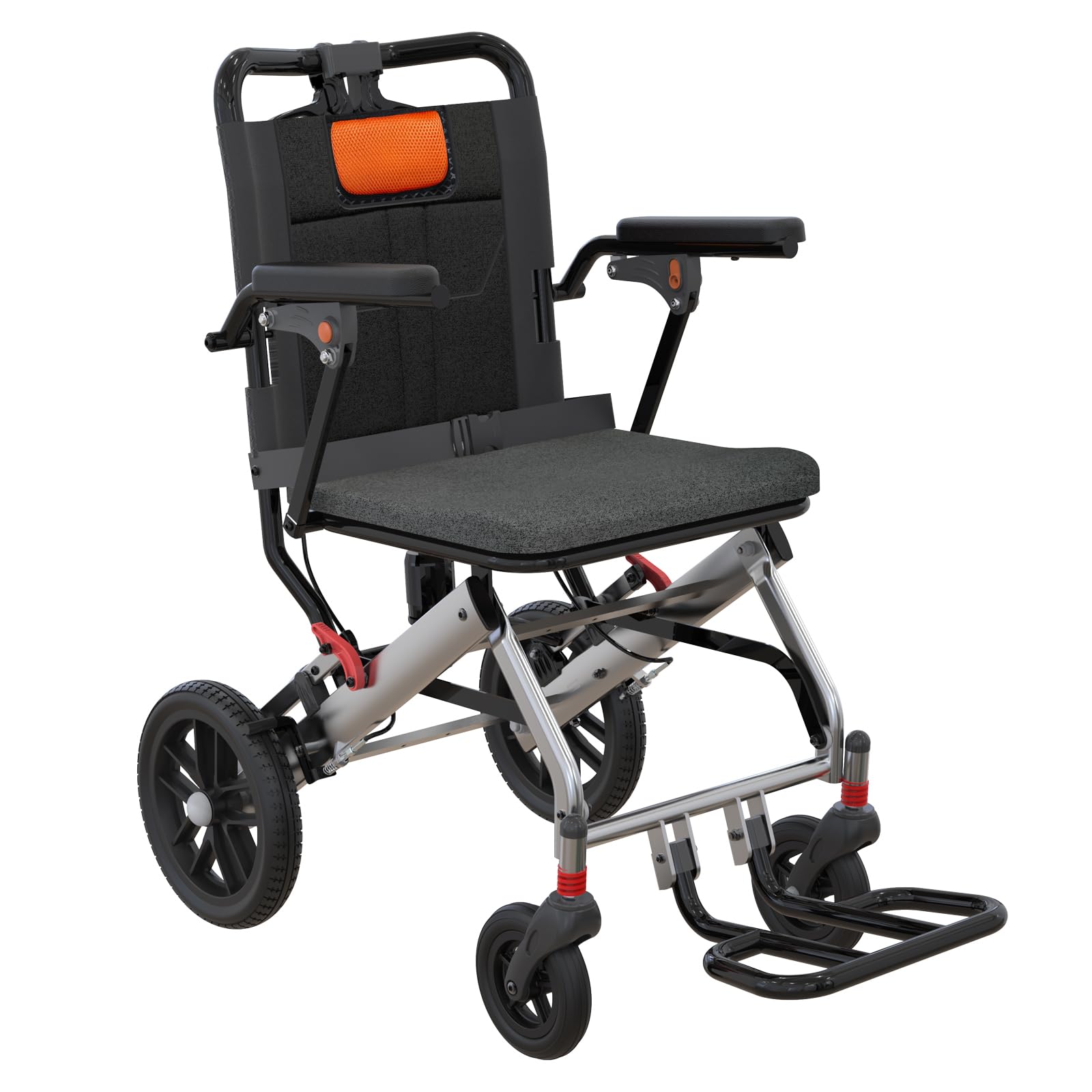 71iU6TFuqfL-1 Garvee Lightweight Folding Wheelchair for Seniors – Aviation Aluminum, Flip Armrests, Secure Brakes & Spacious Seating for Effortless Mobility, Safe Transfers Indoors & Outdoors, Gray Orange - Image 1