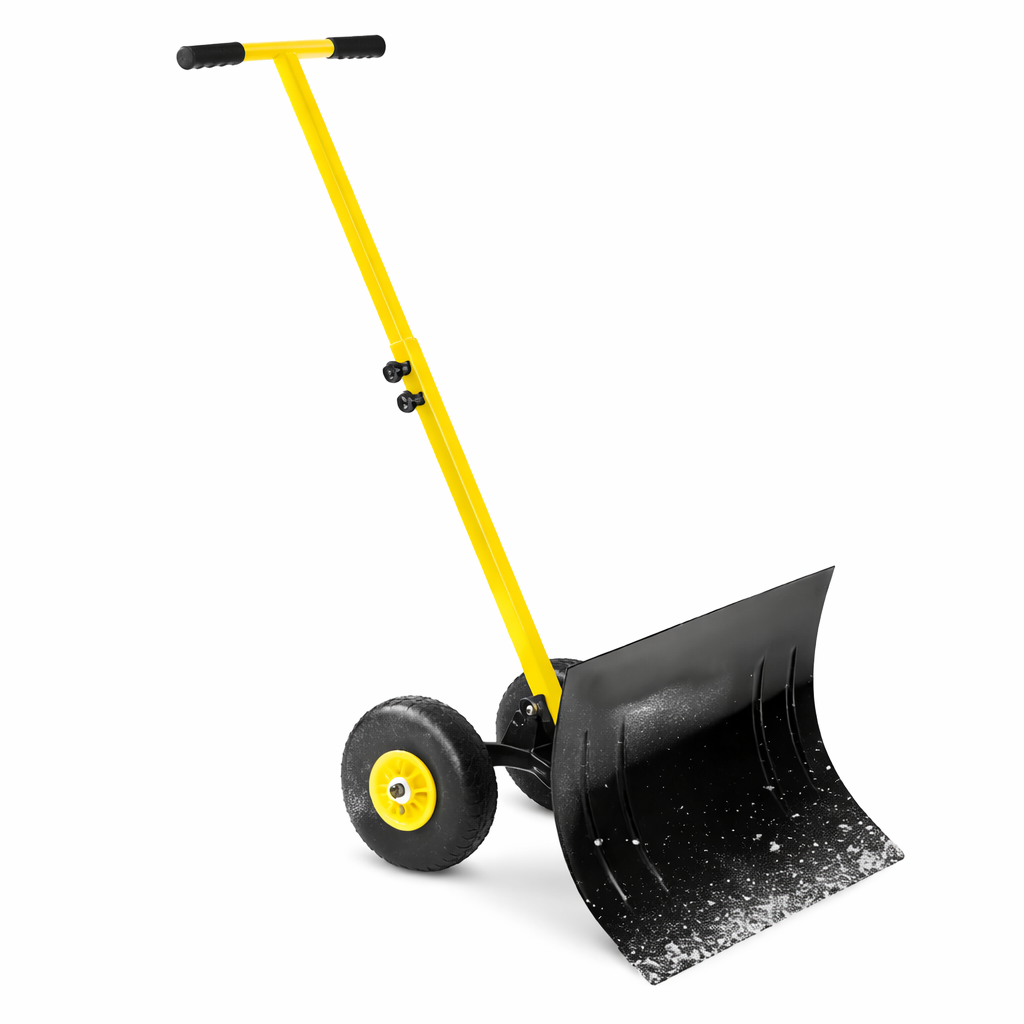 PPG_33VN9AKF_69ddcdee-b900-4178-a282-c332b63180c9-1 Garvee Snow Shovel with Wheels,29.1" W x 16.5" H Heavy Duty Snow Pusher for Driveway,Ergonomic Snow Pusher Shovel with Snow Removal Adjustable Angle & Height Handle for Driveway, Pavement,Yellow - Image 1