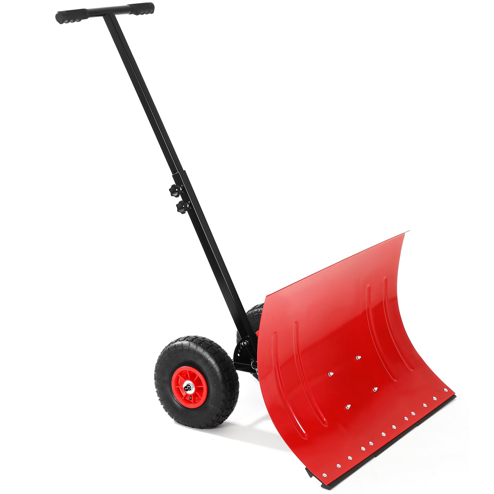 cimage_590f2b1926ef4892-1 Garvee Snow Shovel with Wheels Heavy Duty Steel Blade Adjustable Angle & Height Handle 29.1"x19.3" Rubber Wheels Driveway Pavement - Image 1