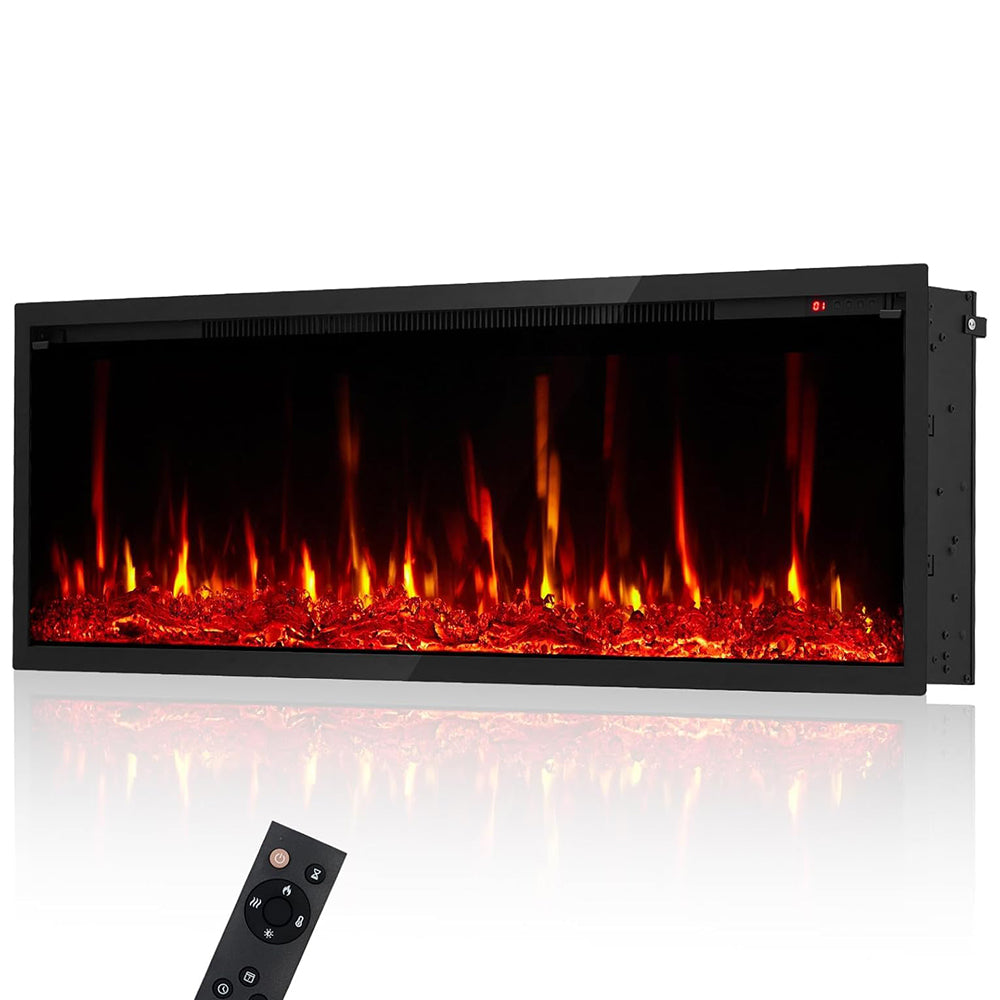 cimage_af0a3ea2c42b173f_d9b64a9b-e715-42f0-b1f1-64306cc0a1b9-1 Garvee 50 Inch Electric Fireplace Wall Mounted & Recessed Ultra-Thin 4.2" Linear Heater 750W/1500W 12 Color Flames Log & Crystal Remote Control Living Room - Image 1