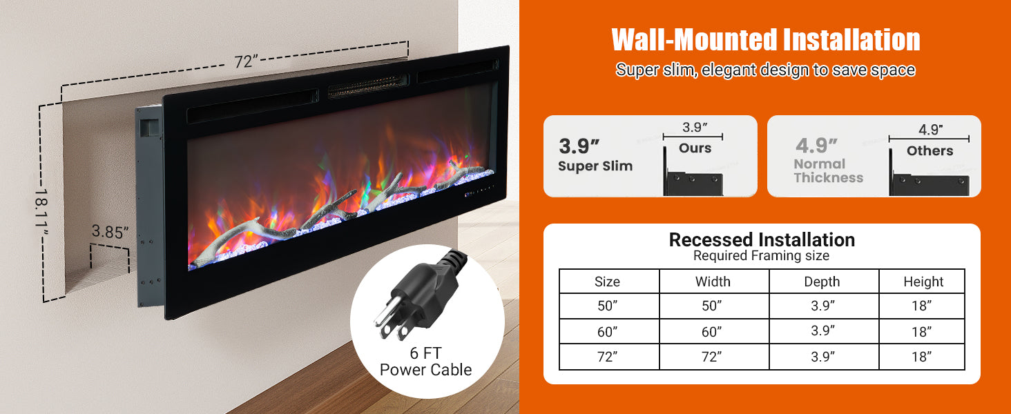 GARVEE Fireplace Dimensions
