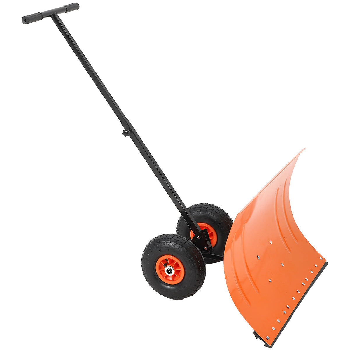 fe17607031166709594-1 Garvee 29"W X 19"H Snow Shovel with Wheels Steel Snow Pusher 5-Position Angled Blade Ergonomic Back-Saving Design Heavy Duty Orange for Driveway Sidewalk - Image 1