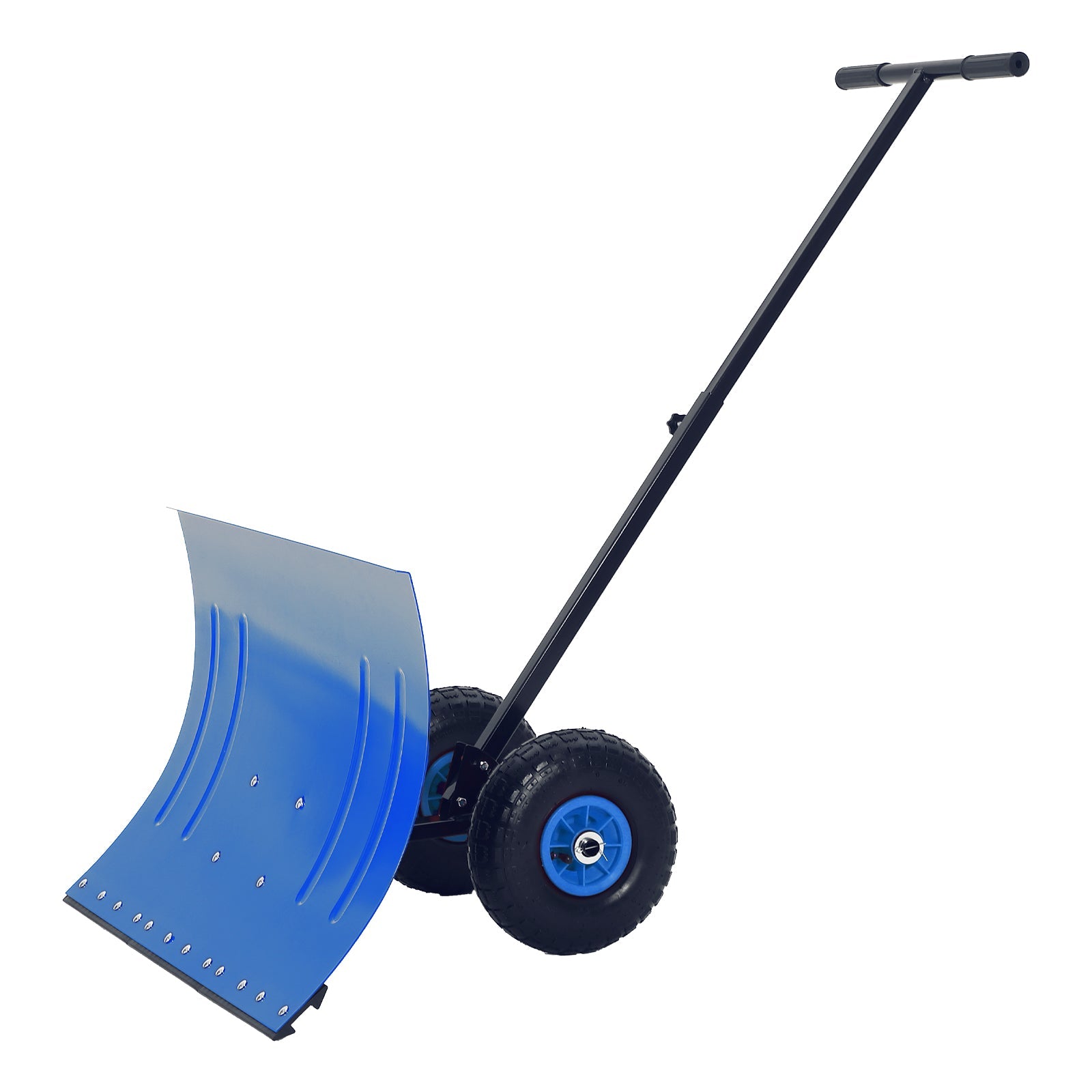 fe17643880976989386-1 Garvee 29"W X 20"H Snow Shovel with Wheels for Driveway, Adjustable Snow Pusher with 5-Position Angle & Height Handle, Ergonomic Back-Saving Snow Removal Tool for Sidewalks, Yards & Patios - Blue - Image 1