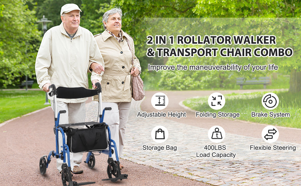 All-Terrain 2 in 1 Rollator Walker & Transport Chair